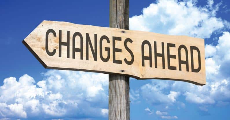 Photo of directional sign that says, "Changes Ahead"