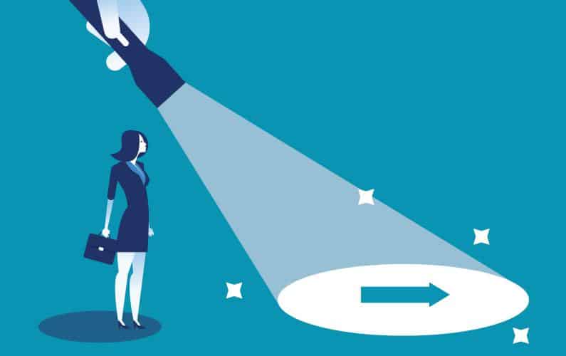 Illustration of a woman being shown the way with a flashlight